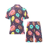 Colorful donut glaze pattern Men's V-Neck Short Pajama Set