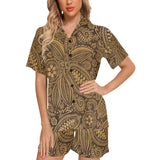 cacao beans tribal polynesian pattern background Women's V-Neck Short Pajama Set