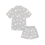 Heart pattern gray background Kids' Boys' Girls' V-Neck Short Pajama Set