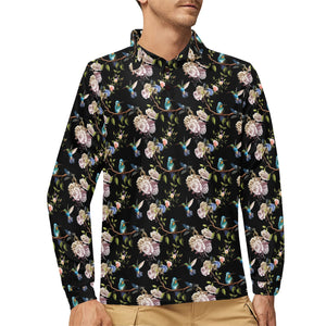 Hummingbird Pattern Print Design 03 Men's Long Sleeve Polo Shirt