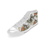 Monkey red hibiscus flower palm leaves floral patt Men's High Top Canvas Shoes White