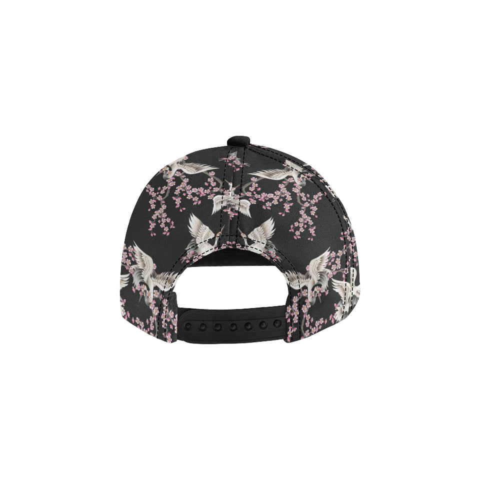 Japanese crane pink sakura pattern All Over Print Snapback Cap