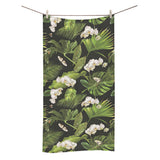 White orchid flower tropical leaves pattern blackg Bath Towel