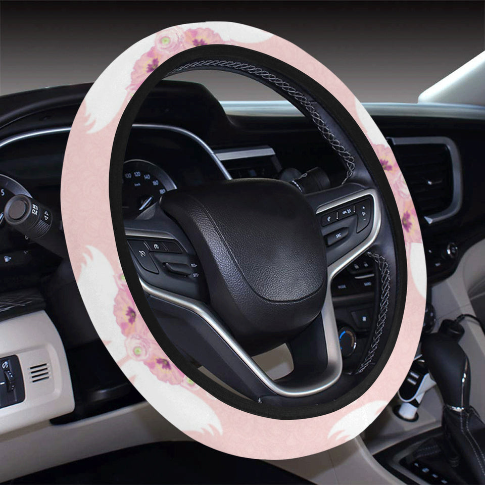 White swan and flower love pattern Car Steering Wheel Cover