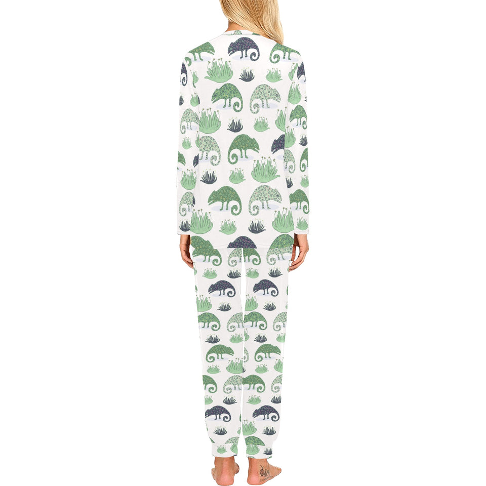 Chameleon lizard succulent plant pattern Women's All Over Print Pajama Set