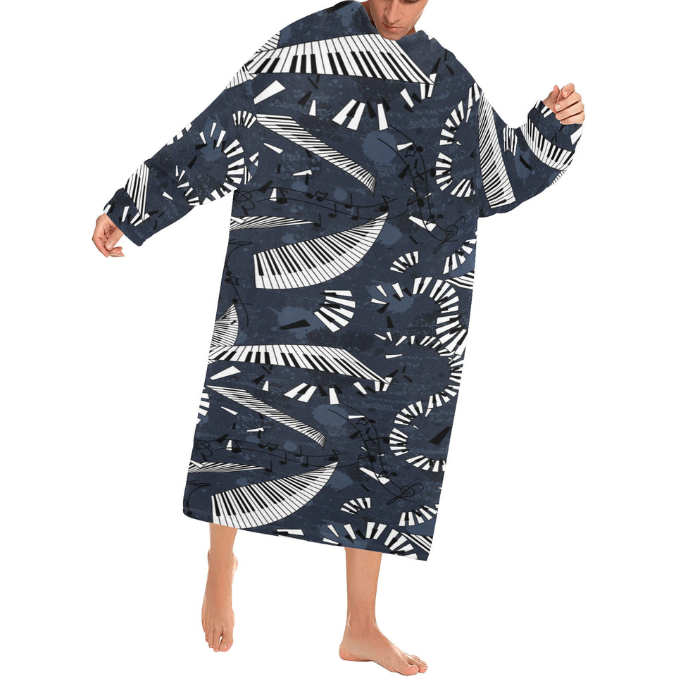 Piano Pattern Print Design 02 Blanket Robe with Sleeves