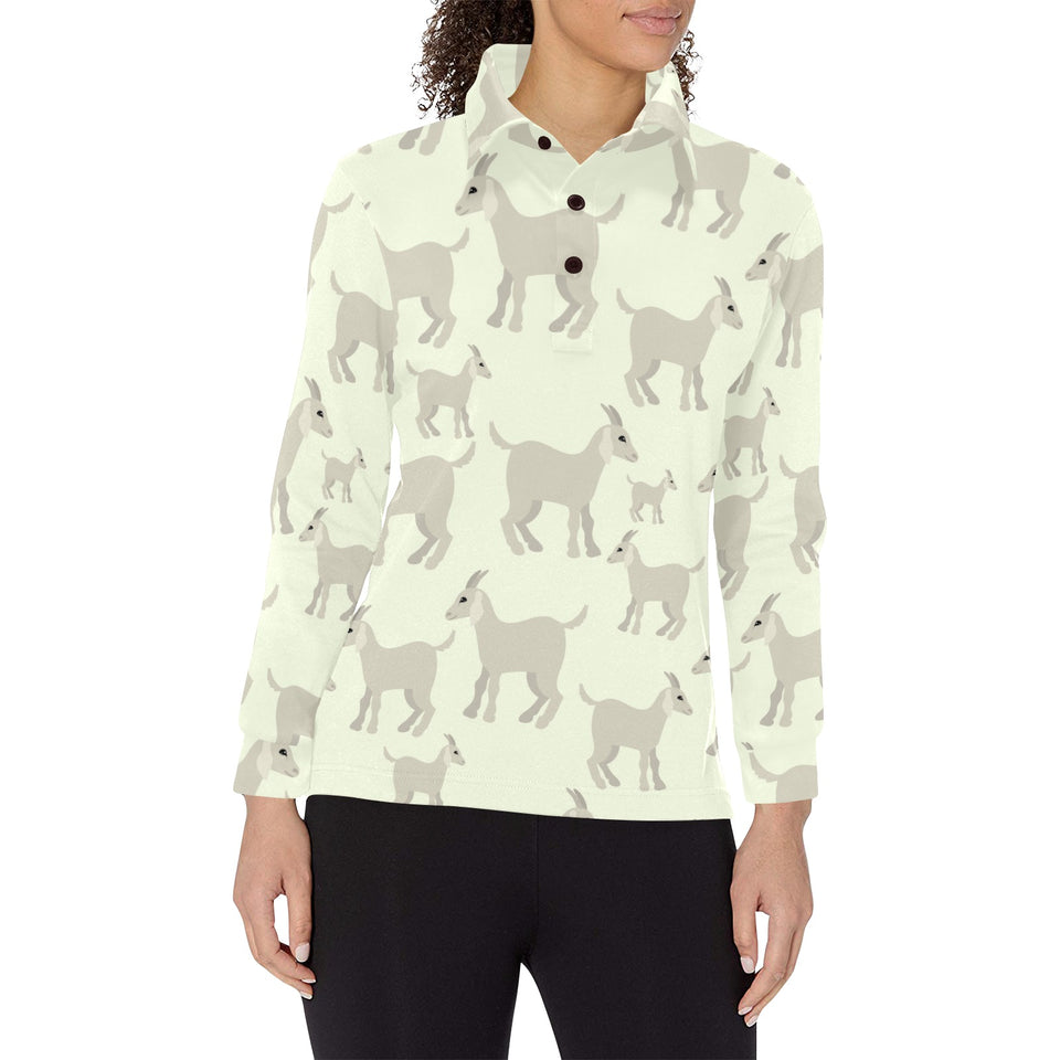 Little young goat pattern Women's Long Sleeve Polo Shirt