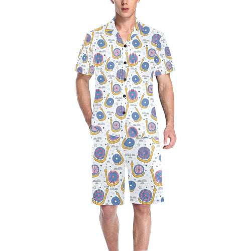 Snail Pattern Print Design 05 Men's V-Neck Short Pajama Set