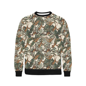 Monkey tropical leaves background Men's Crew Neck Sweatshirt