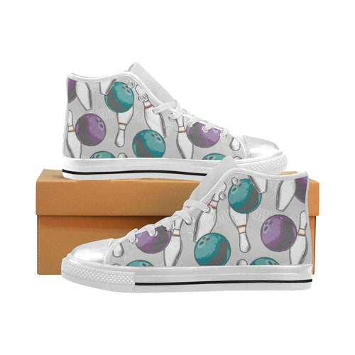 Bowling ball and pin gray background Women's High Top Canvas Shoes White