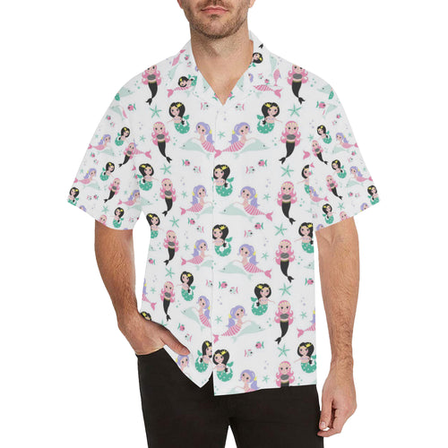 cute mermaid dolphin fish starfish pattern Men's All Over Print Hawaiian Shirt