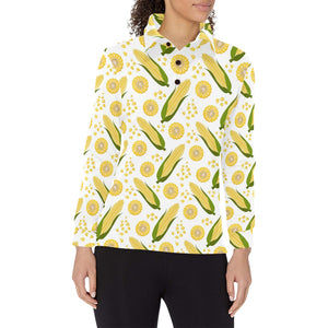 Corn Pattern Print Design 05 Women's Long Sleeve Polo Shirt