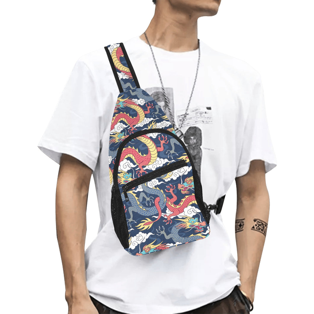 Blue red dragon cloud pattern All Over Print Chest Bag