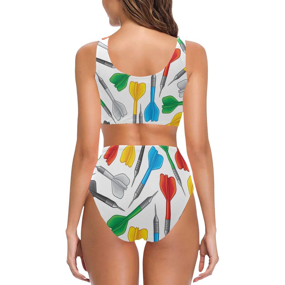Darts Pattern Print Design 03 Chest Bowknot High Waisted Bikini Swimsuit