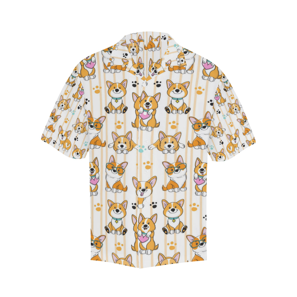 Cute dog corgi striped background pattern Men's All Over Print Hawaiian Shirt