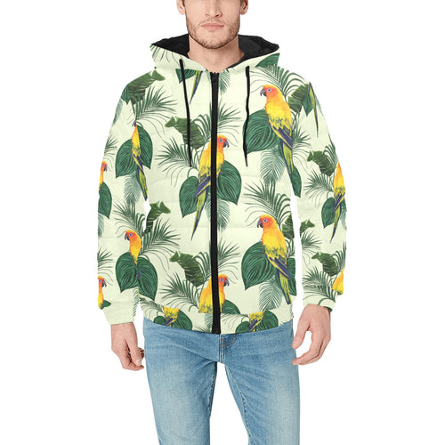 Beautiful parrot palm leaves pattern Men's Padded Hooded Jacket
