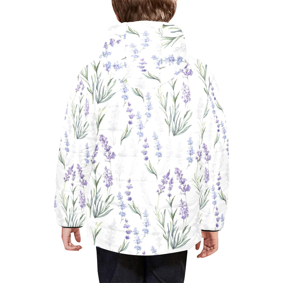 Hand painting Watercolor Lavender Kids' Boys' Girls' Padded Hooded Jacket