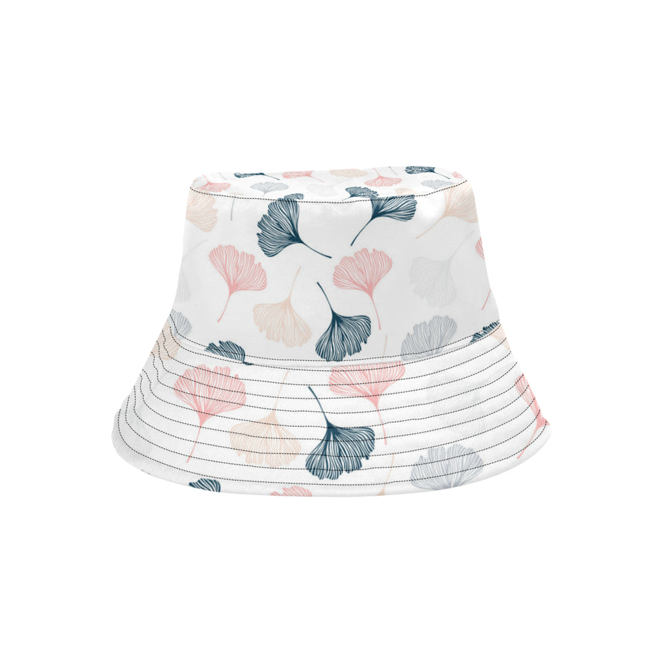 Black Gray Cream coral ginkgo leaves pattern Unisex Bucket Hat