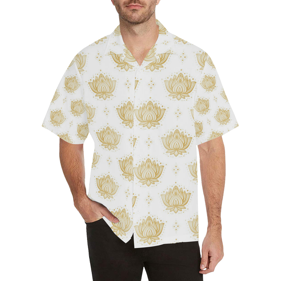 Gold Ornamental lotue waterlily symbol pattern Men's All Over Print Hawaiian Shirt