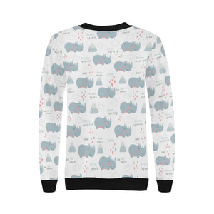 cute rhino heart pattern Women's Crew Neck Sweatshirt