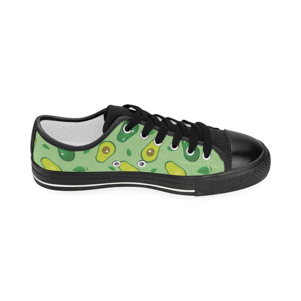 Avocado pattern green background Kids' Boys' Girls' Low Top Canvas Shoes Black