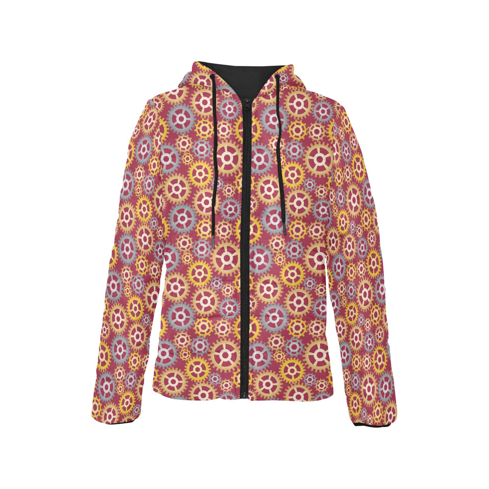 Gear Pattern Print Design 04 Women's Padded Hooded Jacket