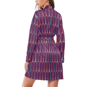 Eiffel Tower Pattern Print Design 05 Women's Long Sleeve Belted Night Robe