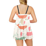 Cute whale pattern Chest Sexy Pleated Two Piece Swim Dress