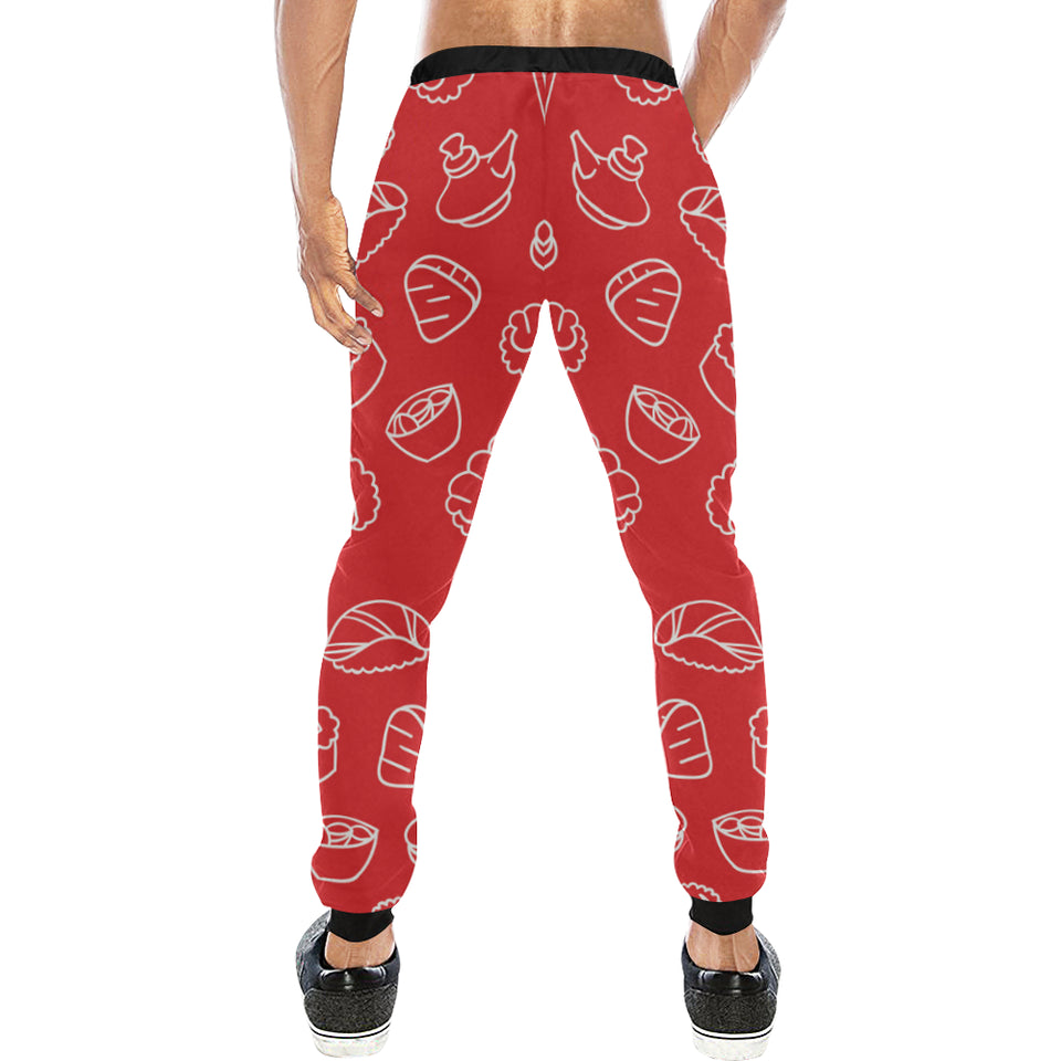 sushi pattern red background Unisex Casual Sweatpants