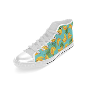 Banana Palm Leaves pattern background Men's High Top Canvas Shoes White