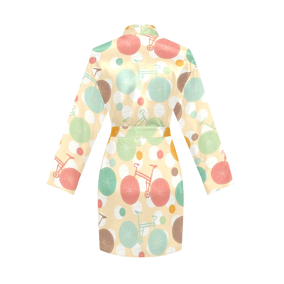 Bicycle Pattern Print Design 01 Women's Long Sleeve Belted Night Robe