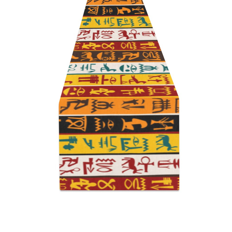 Egypt Hieroglyphics Pattern Print Design 01 Table Runner