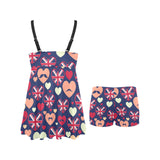 British Pattern Print Design 02 Chest Sexy Pleated Two Piece Swim Dress