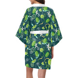 Lime ice flower pattern Women's Short Kimono Robe
