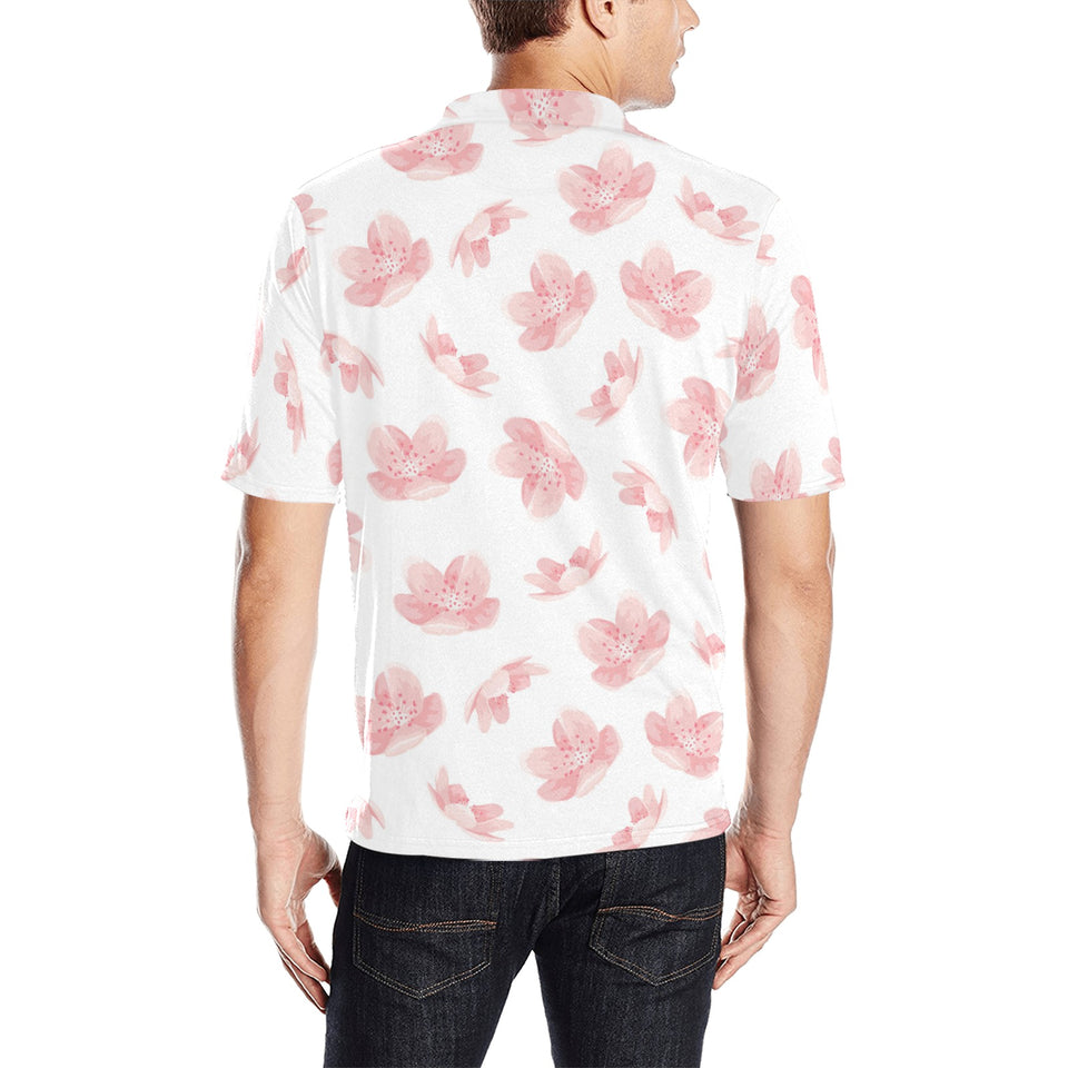 Pink sakura cherry blossom pattern Men's All Over Print Polo Shirt