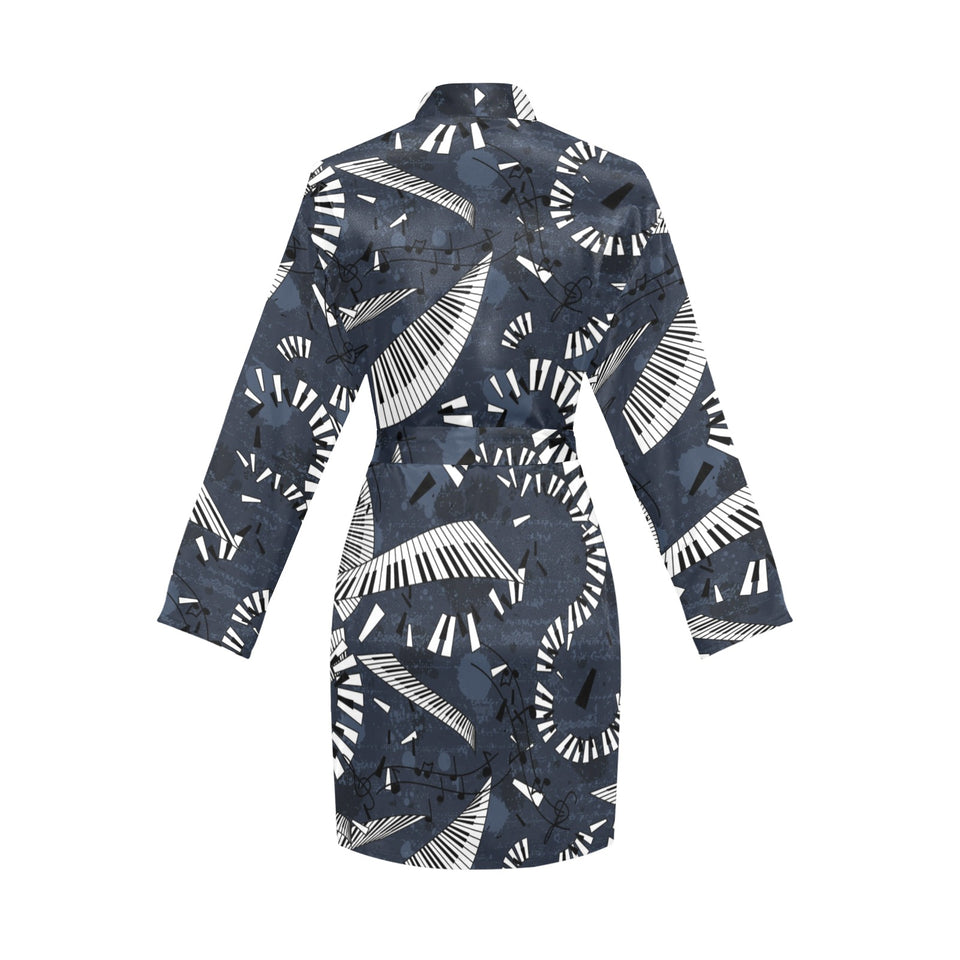 Piano Pattern Print Design 02 Women's Long Sleeve Belted Night Robe