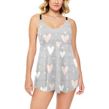 Heart pattern gray background Chest Sexy Pleated Two Piece Swim Dress