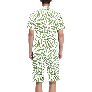 Hand drawn sketch style green Chili peppers patter Men's V-Neck Short Pajama Set