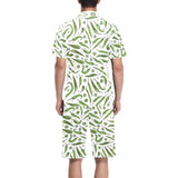 Hand drawn sketch style green Chili peppers patter Men's V-Neck Short Pajama Set