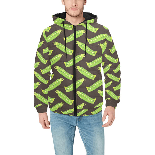 Green Peas Pattern Print Design 05 Men's Padded Hooded Jacket