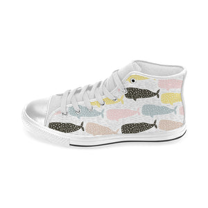 Whale dot pattern Women's High Top Canvas Shoes White