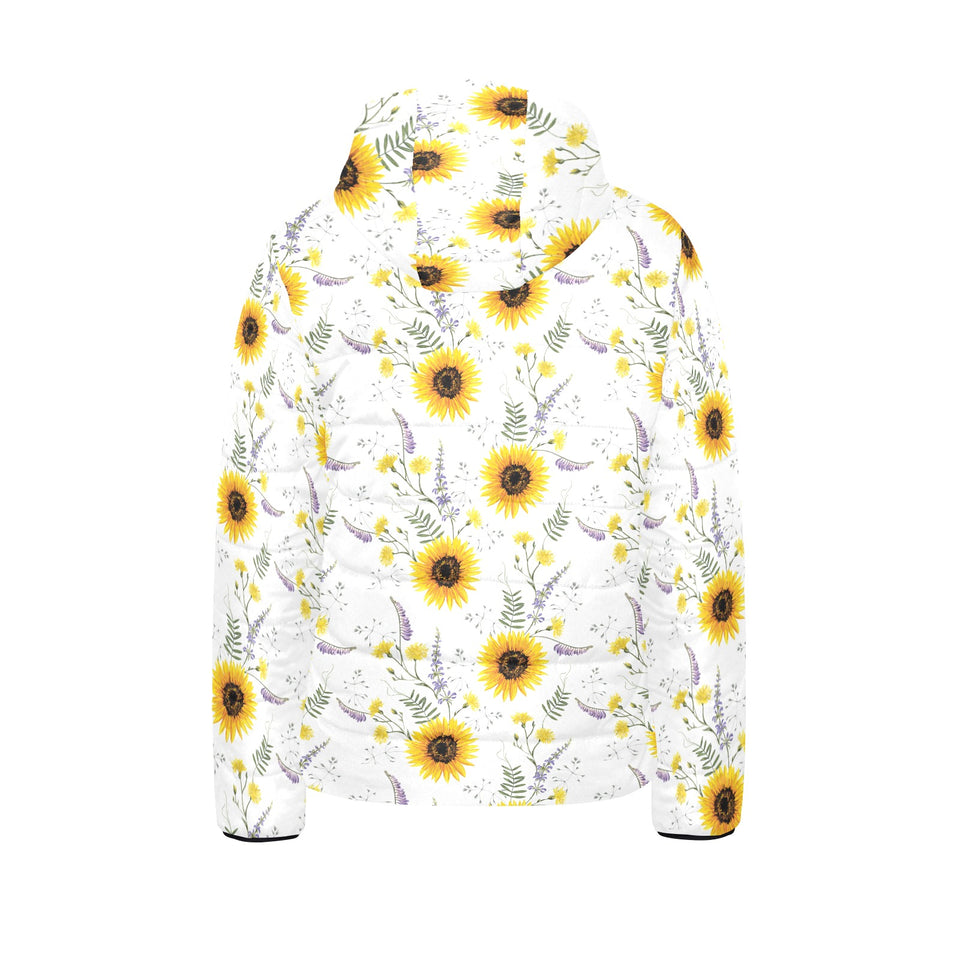 beautiful sunflowers pattern Kids' Boys' Girls' Padded Hooded Jacket