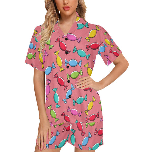 Colorful wrapped candy pattern Women's V-Neck Short Pajama Set