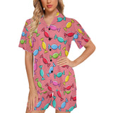 Colorful wrapped candy pattern Women's V-Neck Short Pajama Set