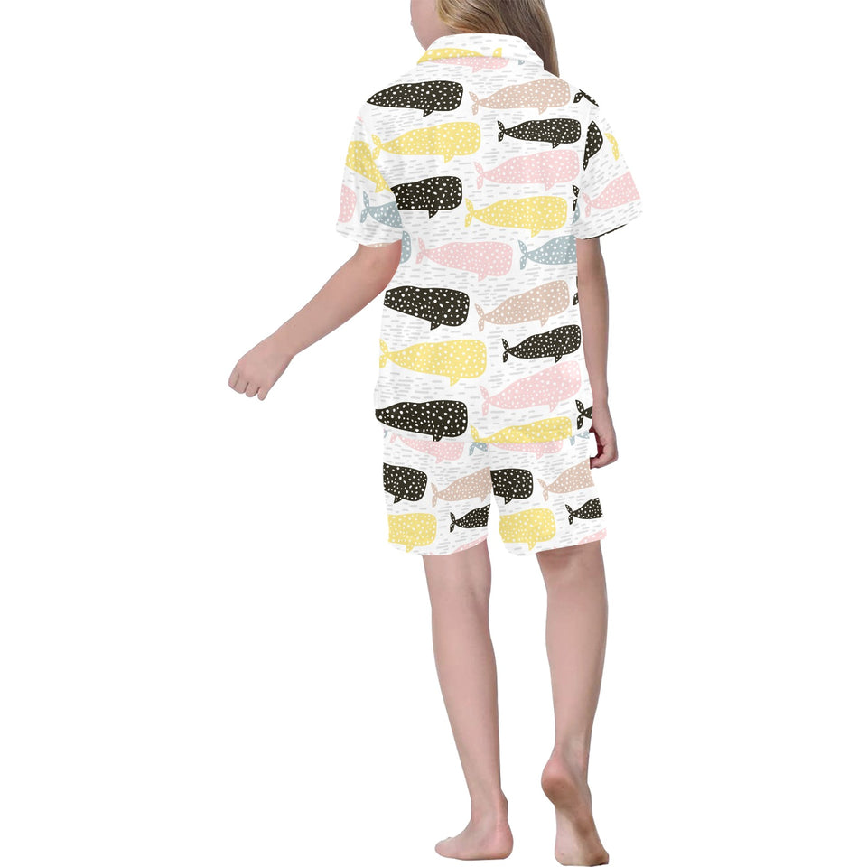 Whale dot pattern Kids' Boys' Girls' V-Neck Short Pajama Set