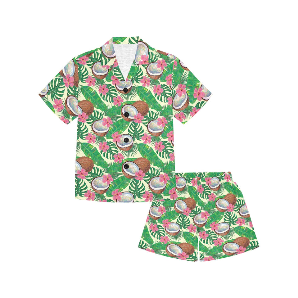 Coconut Pattern Print Design 01 Kids' Boys' Girls' V-Neck Short Pajama Set