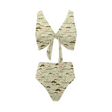 Mustache Beard Pattern Print Design 01 Chest Bowknot High Waisted Bikini Swimsuit