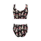 Christmas Pugs Santa_s red cap pattern Chest Bowknot High Waisted Bikini Swimsuit
