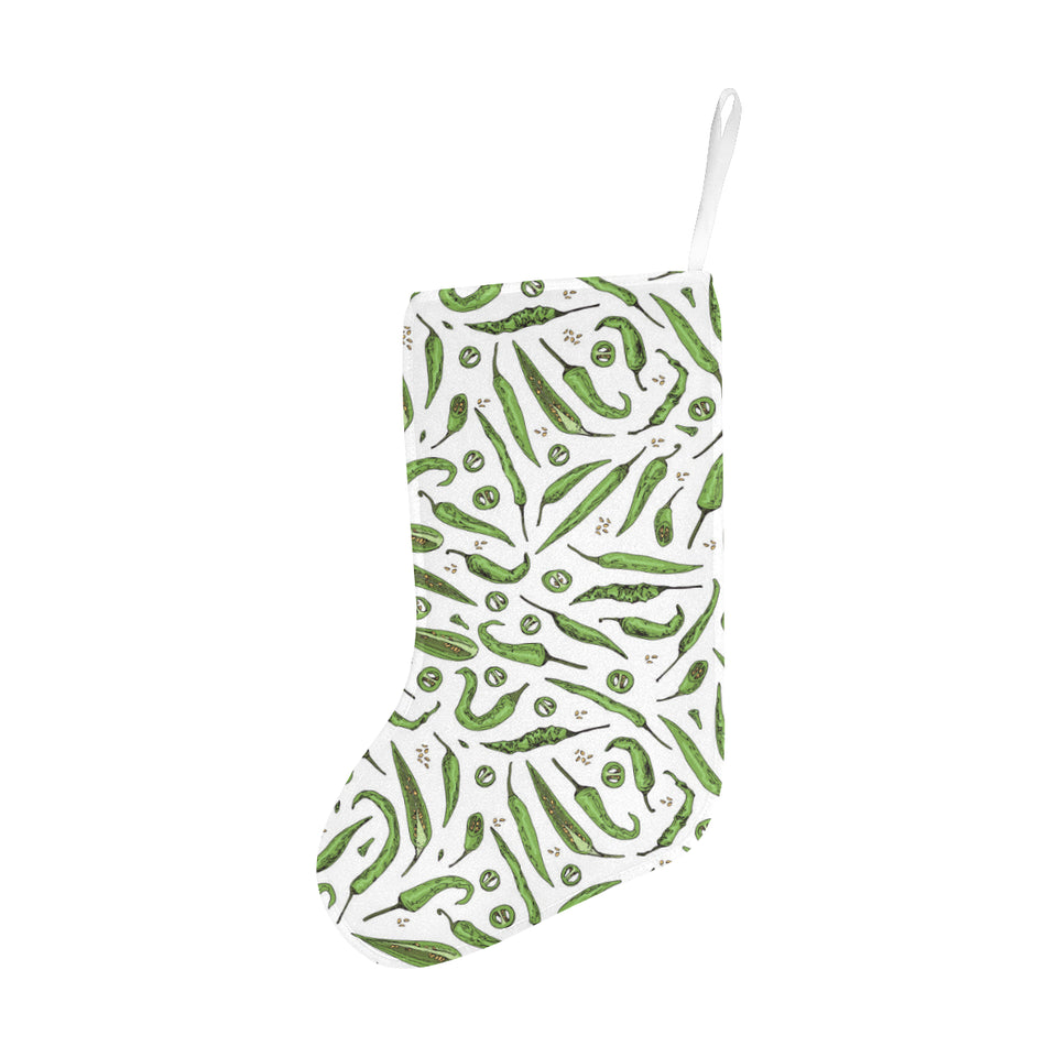 Hand drawn sketch style green Chili peppers patter Christmas Stocking