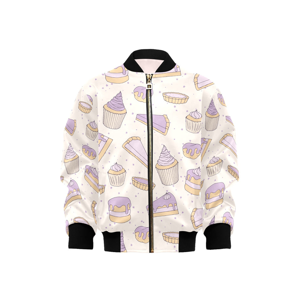 Cakes pies tarts muffins and eclairs purple bluebe Kids' Boys' Girls' Bomber Jacket